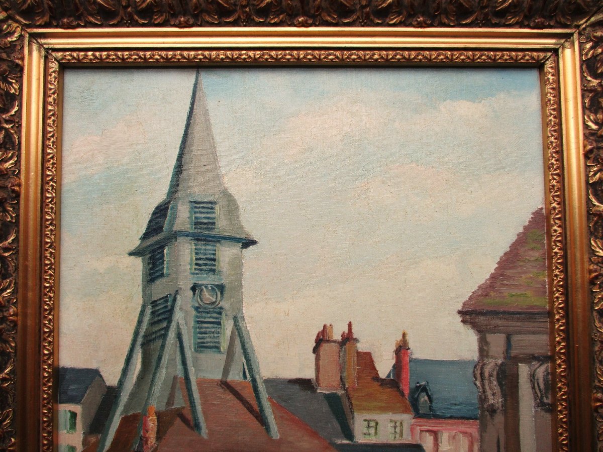 Claude Brequigny, Honfleur église Sainte Catherine Normandie huile sur toile beau tableau signé-photo-4