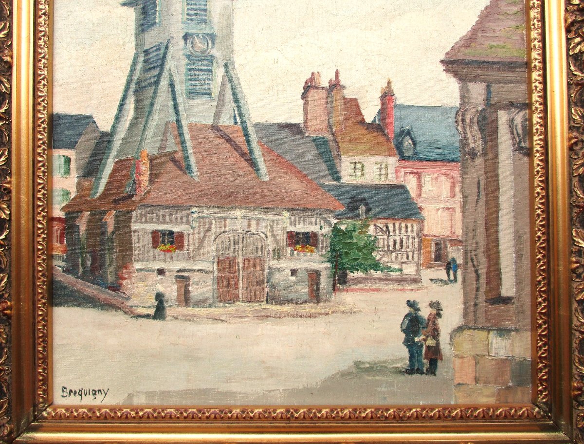 Claude Brequigny, Honfleur église Sainte Catherine Normandie huile sur toile beau tableau signé-photo-1