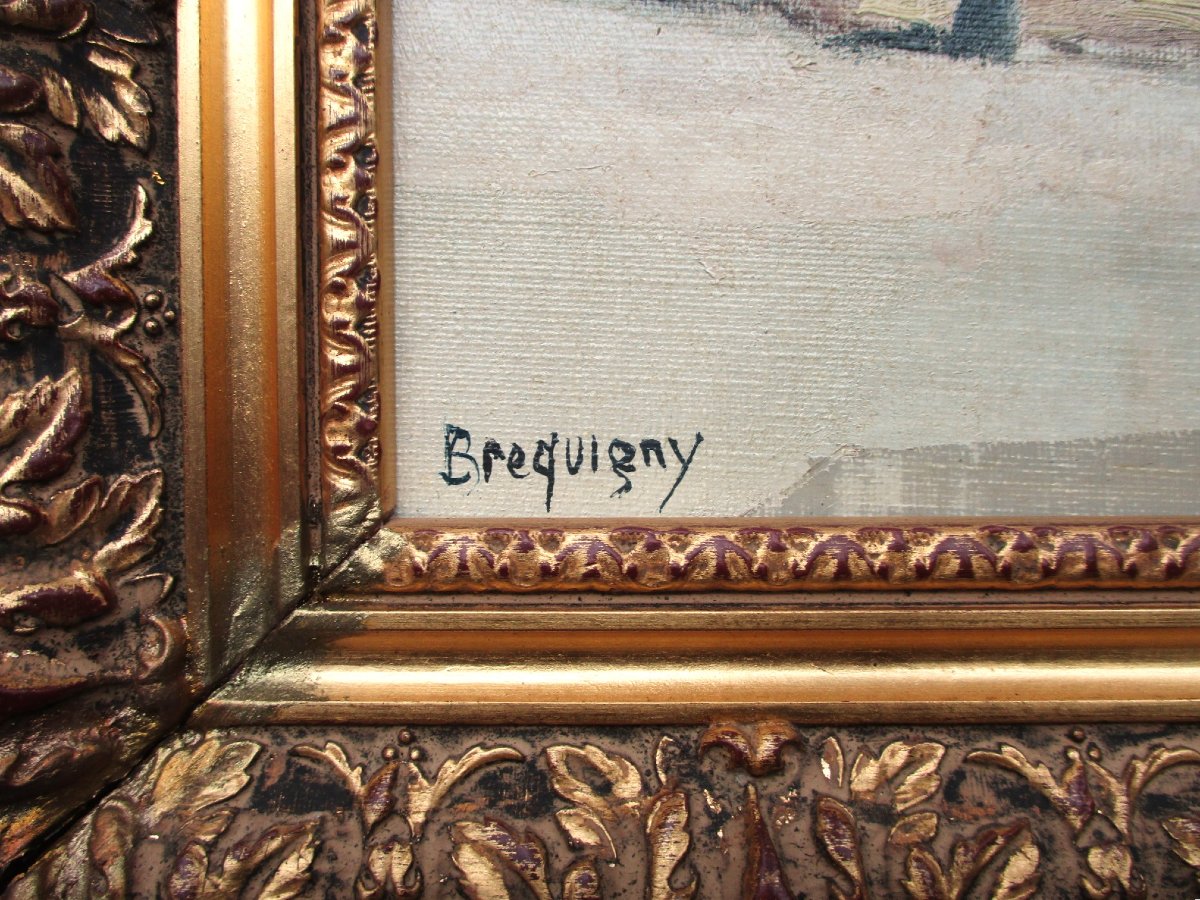 Claude Brequigny, Honfleur église Sainte Catherine Normandie huile sur toile beau tableau signé-photo-2