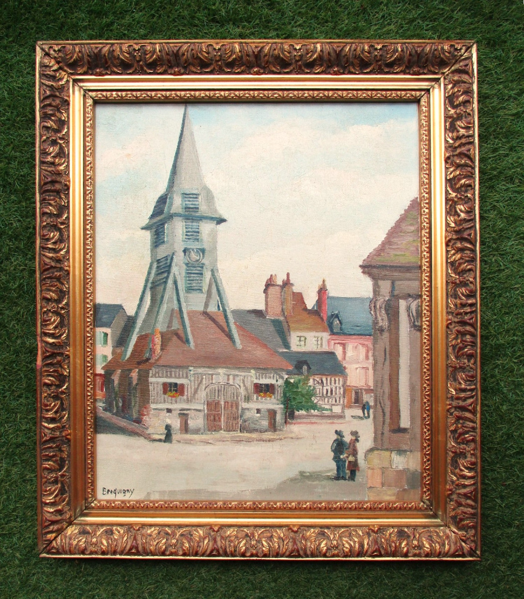 Claude Brequigny, Honfleur église Sainte Catherine Normandie huile sur toile beau tableau signé