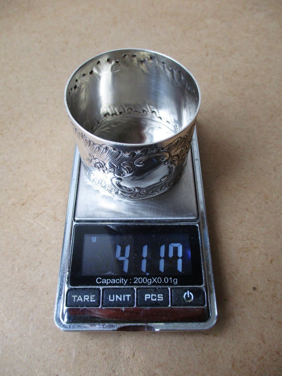 Antique Sterling Silver Napkin Ring With Floral Design And Blank Cartouche. 41 Grams.-photo-5