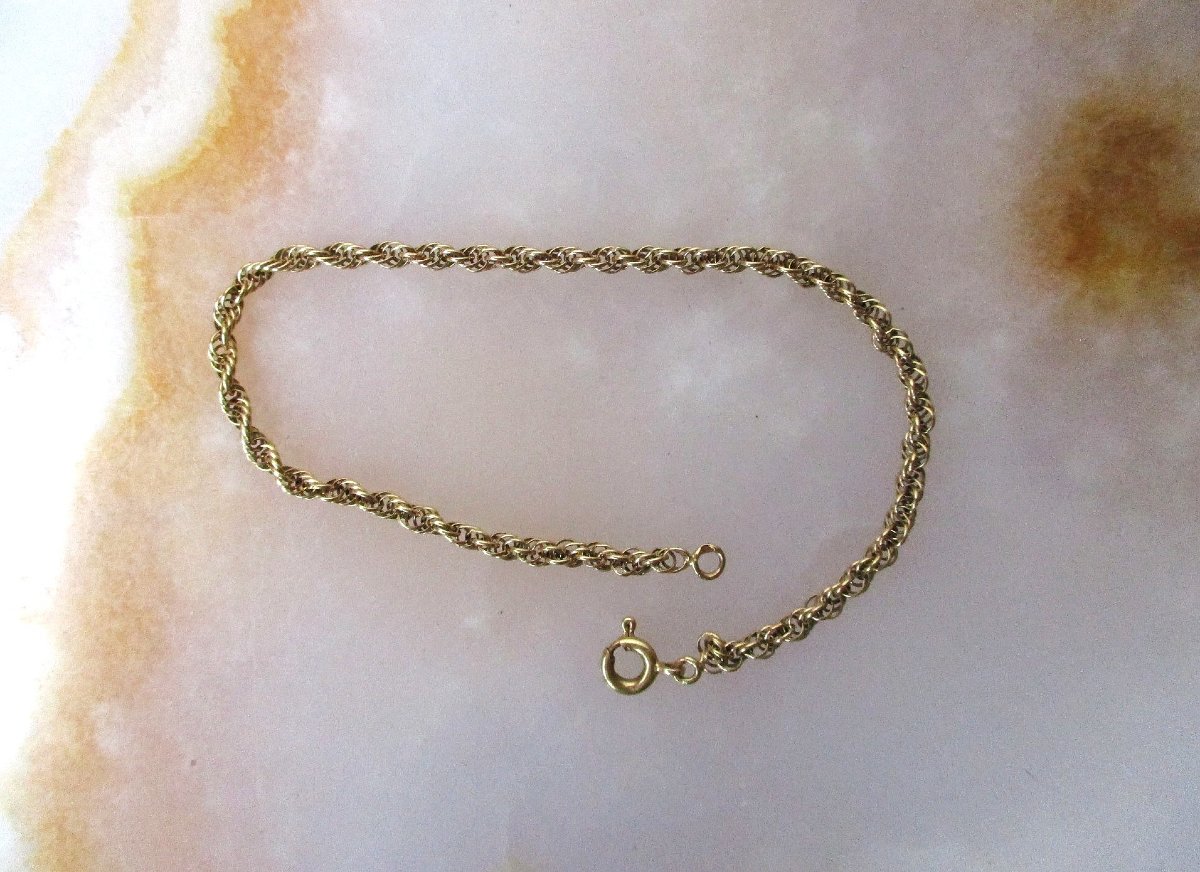 Bracelet ou gourmette fine pour femme en or massif 18 carats 18k mailles cordes, 3,25 grammes.-photo-2