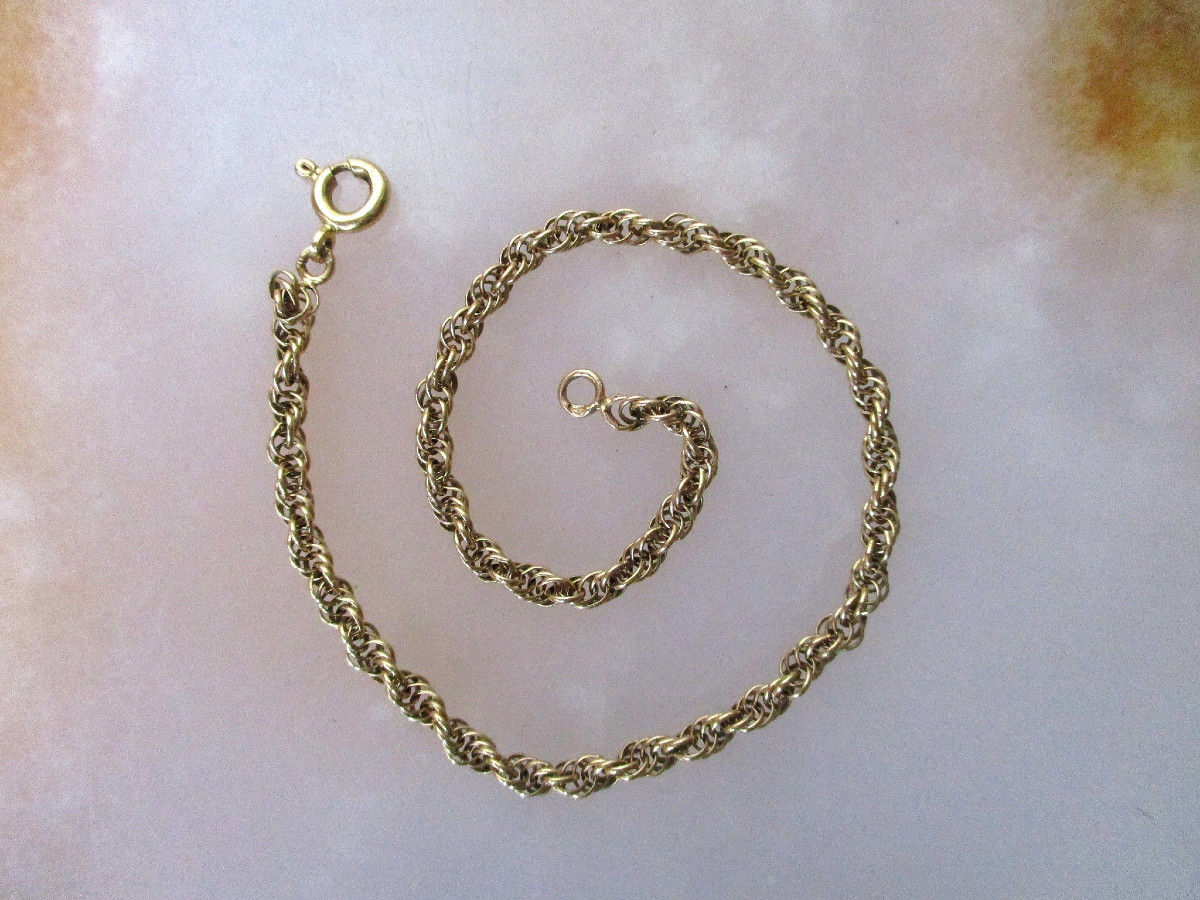 Bracelet ou gourmette fine pour femme en or massif 18 carats 18k mailles cordes, 3,25 grammes.-photo-3