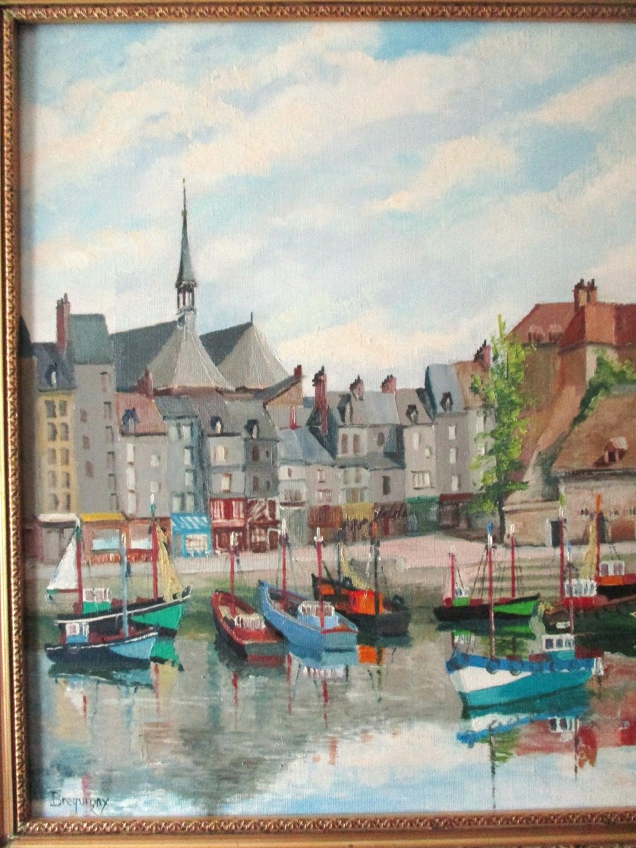 Claude Brequigny Honfleur Le port Calvados Normandie huile sur toile beau tableau signé marine.-photo-4