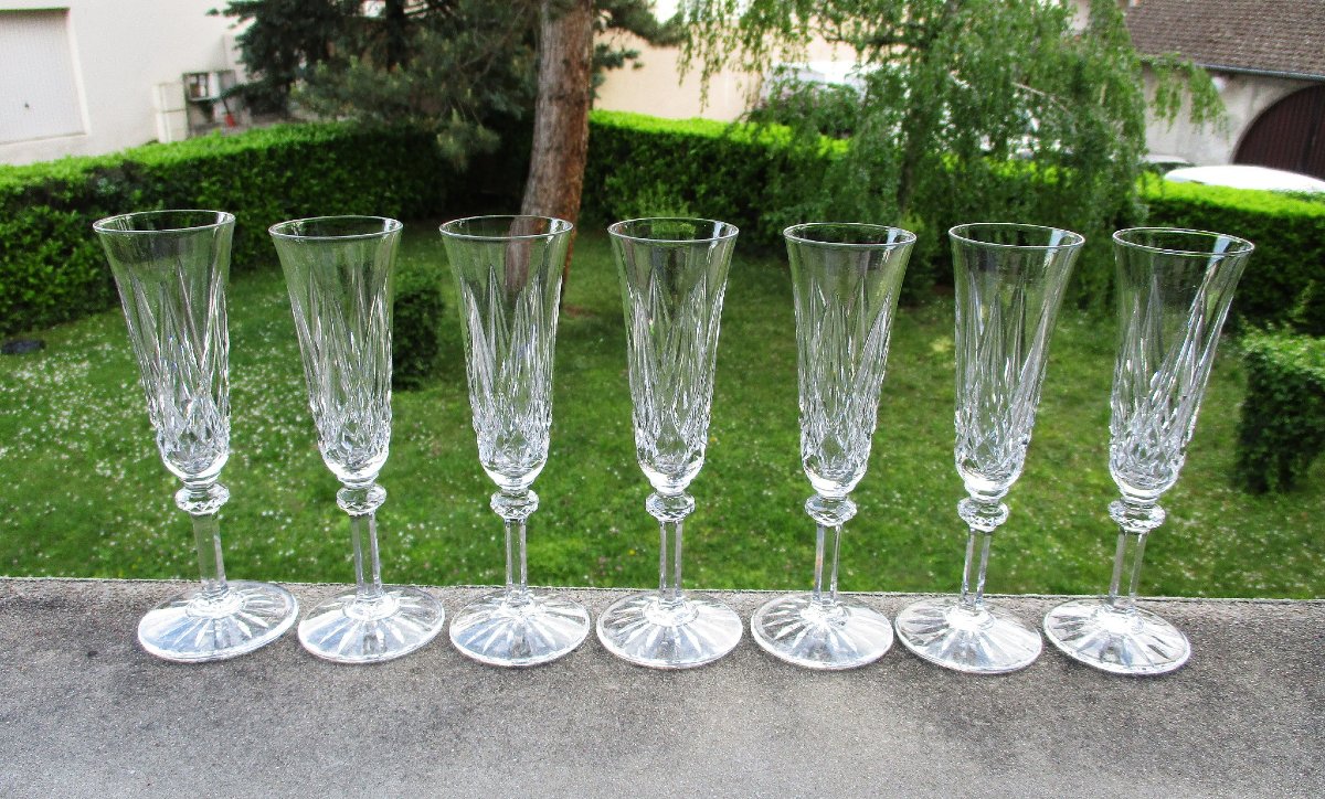 Saint Louis, 7 Beautiful Sammy-style Champagne Flutes In Perfect Saint-louis Crystal Condition.-photo-2