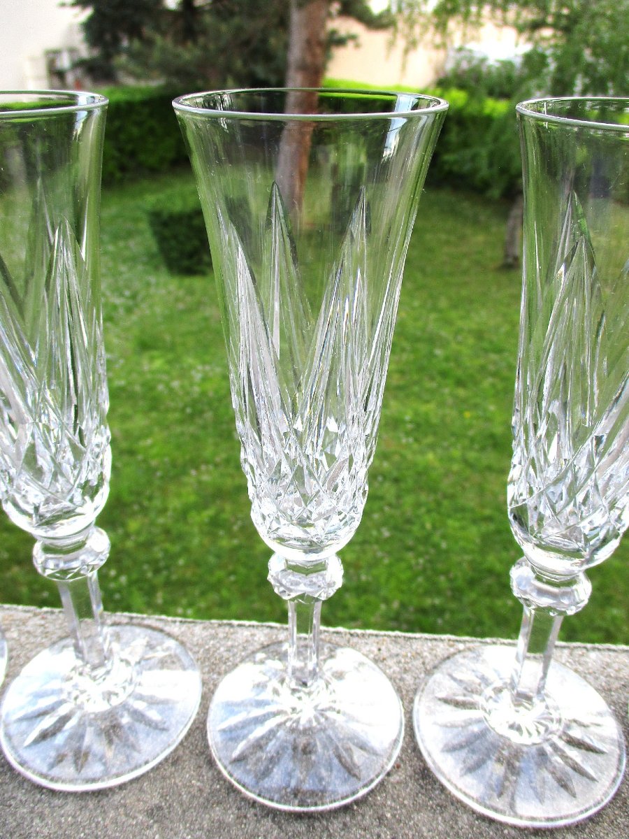 Saint Louis, 7 Beautiful Sammy-style Champagne Flutes In Perfect Saint-louis Crystal Condition.-photo-3
