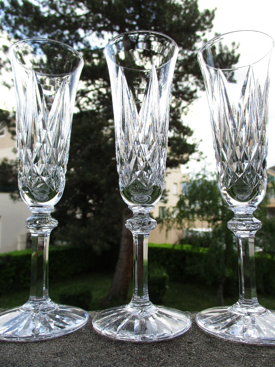 Saint Louis, 7 Beautiful Sammy-style Champagne Flutes In Perfect Saint-louis Crystal Condition.-photo-4