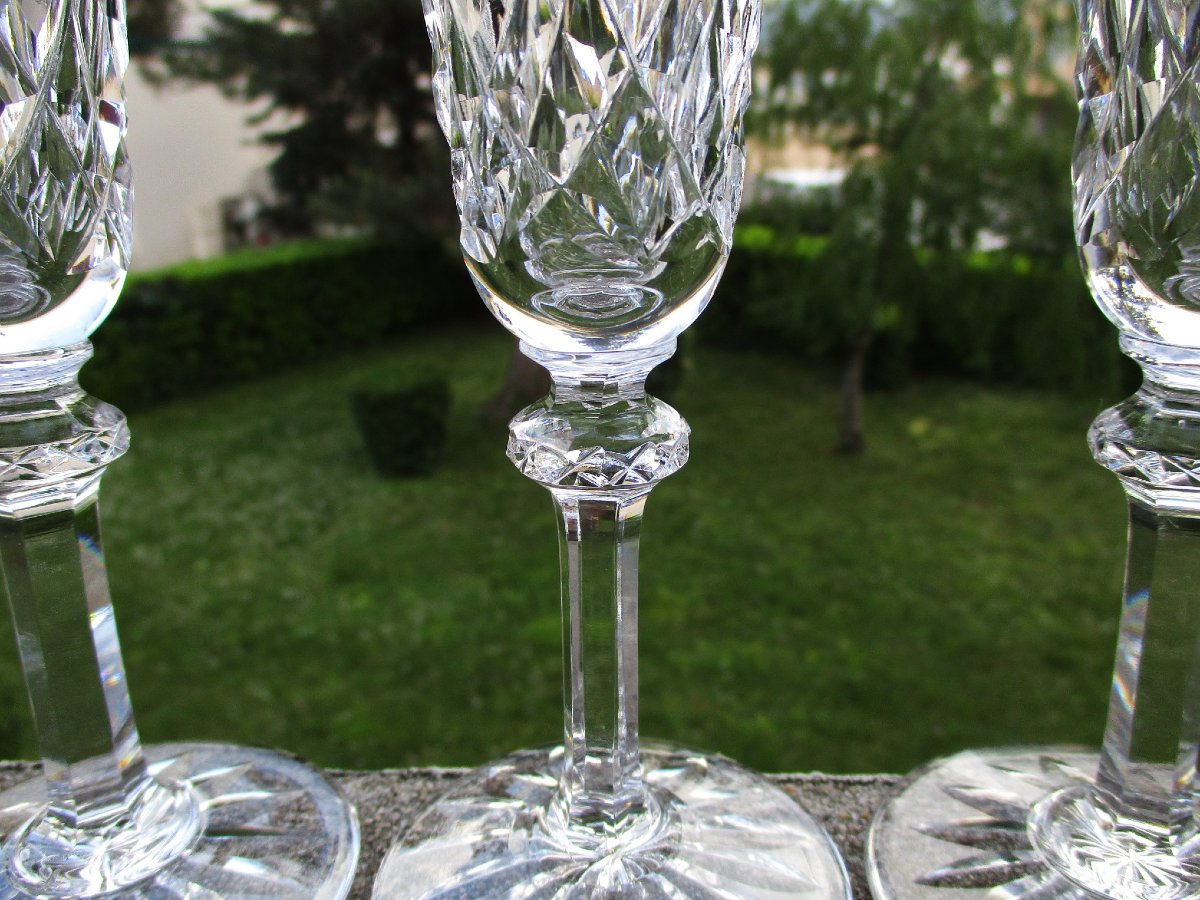 Saint Louis, 7 Beautiful Sammy-style Champagne Flutes In Perfect Saint-louis Crystal Condition.-photo-1