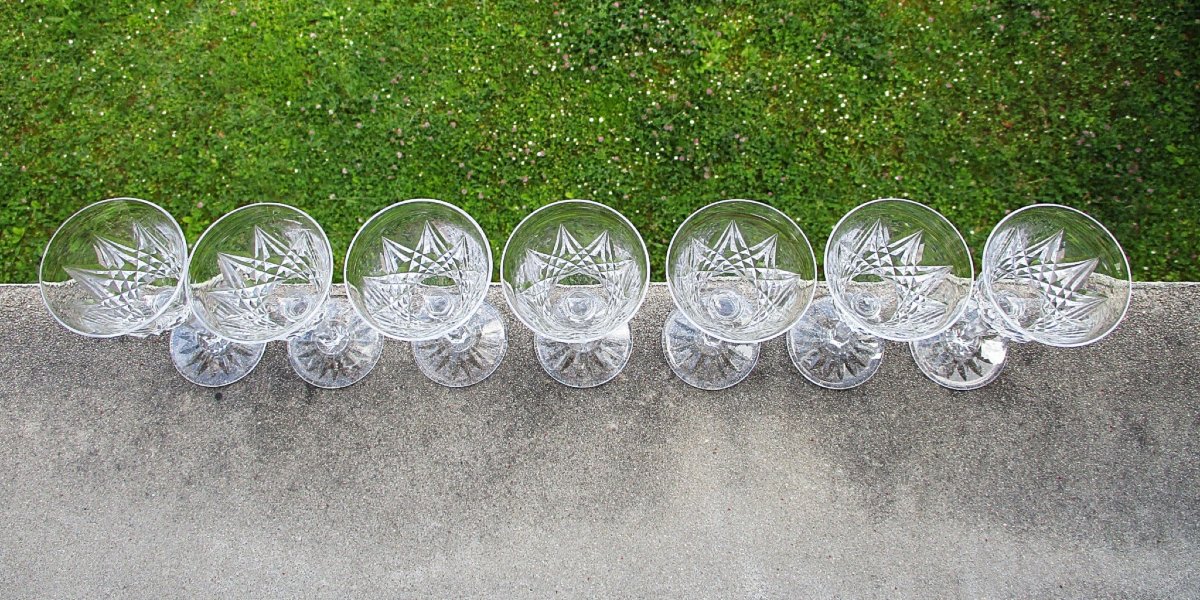 Saint Louis, 7 Beautiful White Wine Glasses Sammy Model In Perfect Condition Saint-louis Crystal.-photo-4