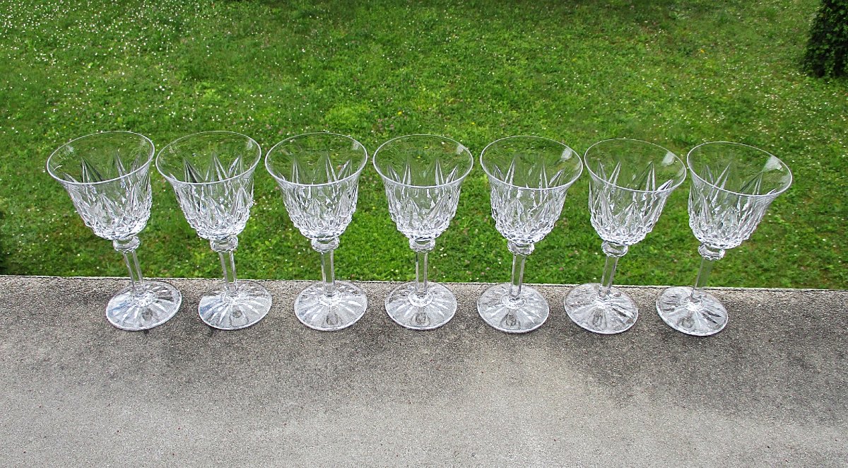 Saint Louis, 7 Beautiful Sammy-style Red Wine Glasses In Perfect Saint-louis Crystal Condition.-photo-2