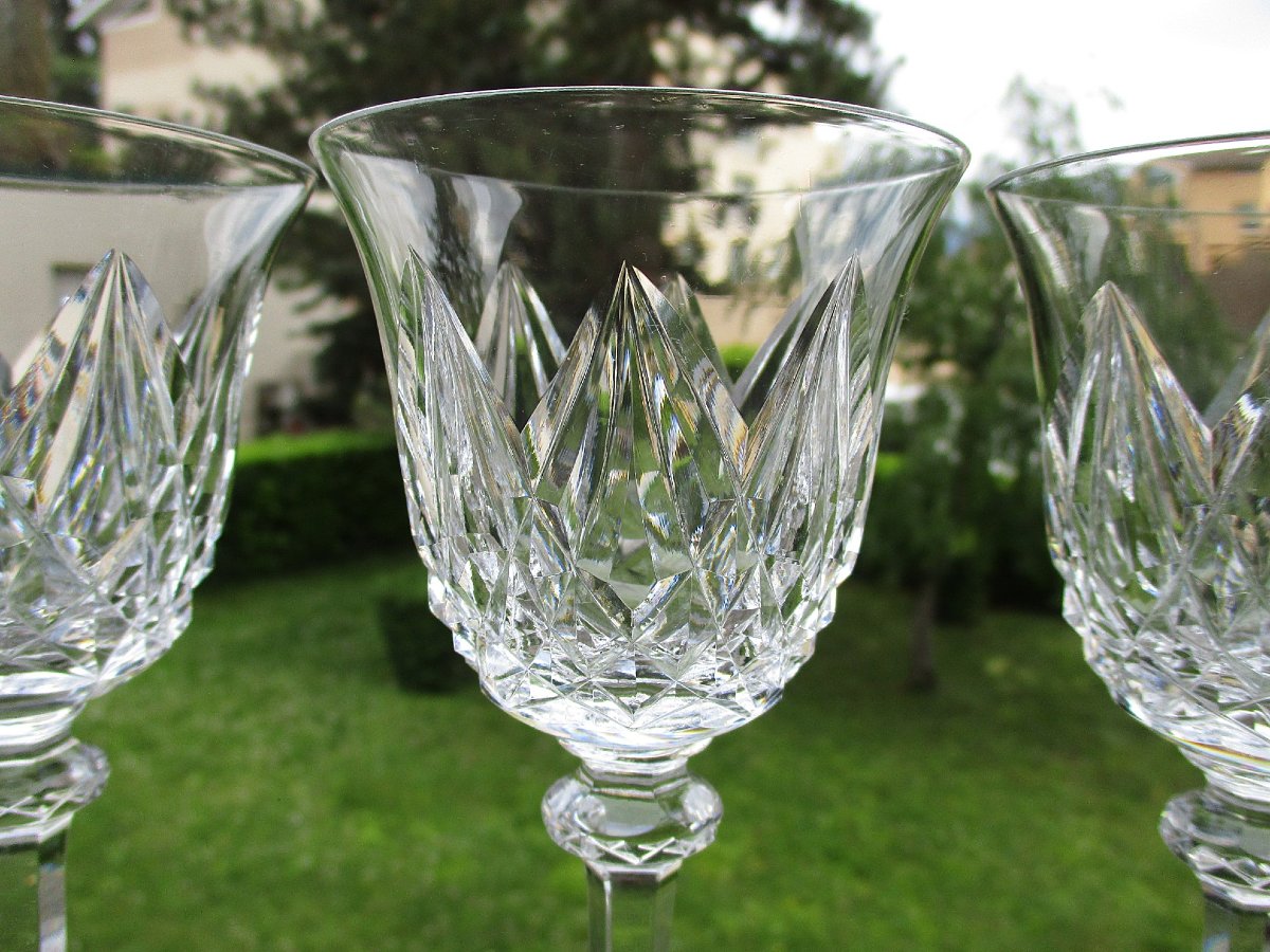 Saint Louis, 7 Beautiful Sammy-style Red Wine Glasses In Perfect Saint-louis Crystal Condition.-photo-1