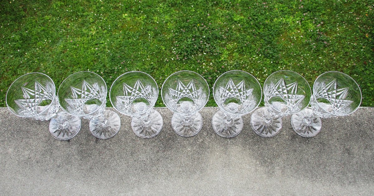 Saint Louis, 7 Beautiful Sammy-style Red Wine Glasses In Perfect Saint-louis Crystal Condition.-photo-4