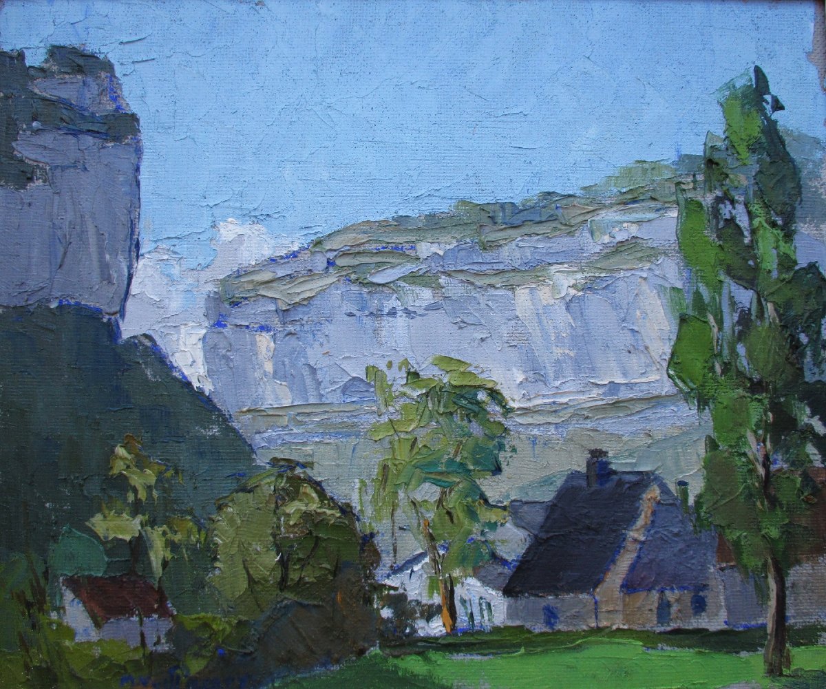 Marcel Vuillemey, Oil On Canvas Baume Les Messieurs Near Lons Le Saunier Jura 1955-photo-3