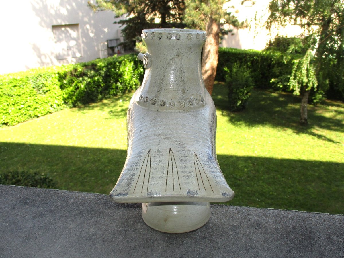 Jacques Ibarra, Mirmande, Vase With Bird, Beautiful Zoomorphic Ceramics 1960-1970 In Perfect Condition.-photo-4