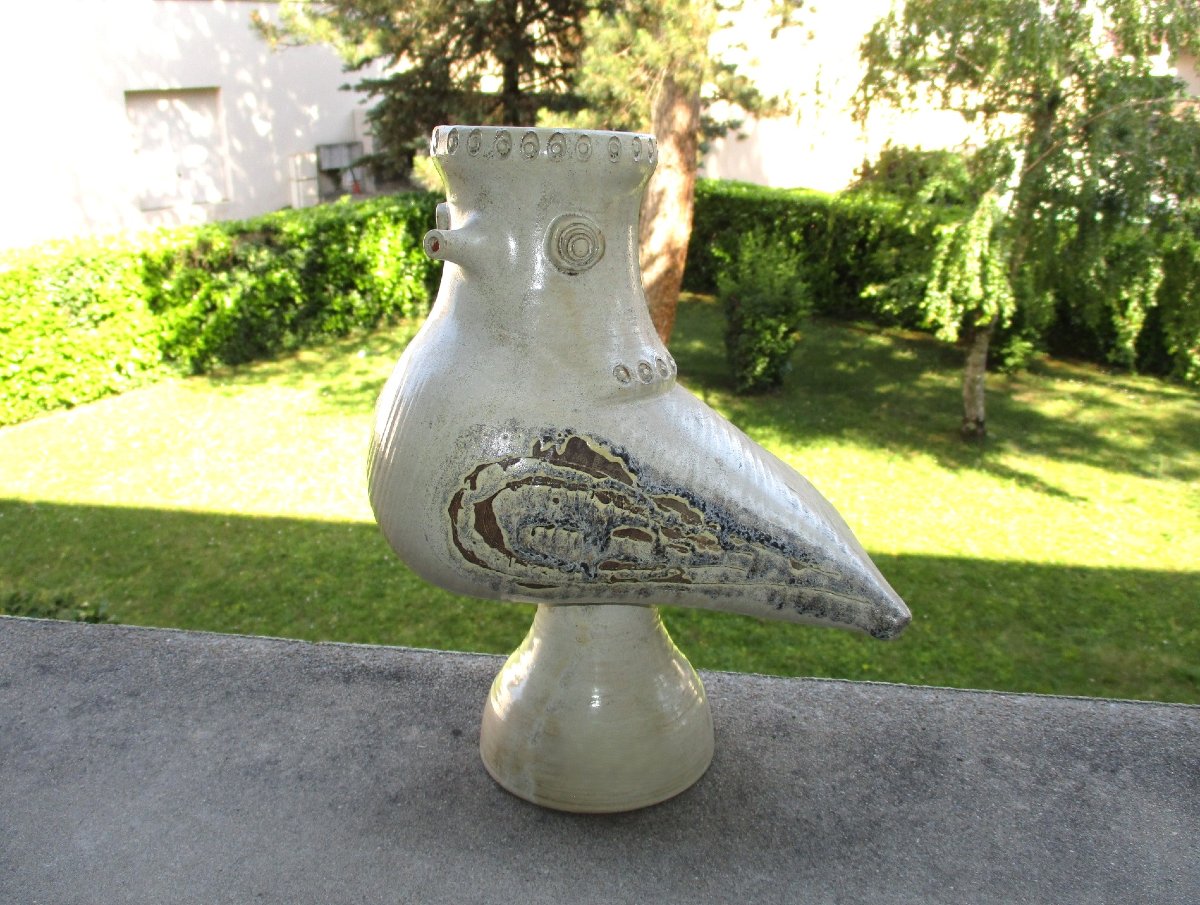 Jacques Ibarra, Mirmande, Vase With Bird, Beautiful Zoomorphic Ceramics 1960-1970 In Perfect Condition.-photo-1