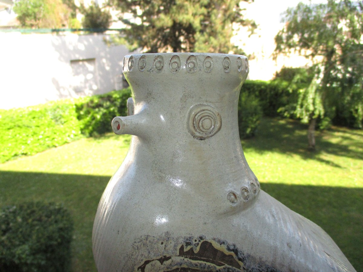 Jacques Ibarra, Mirmande, Vase With Bird, Beautiful Zoomorphic Ceramics 1960-1970 In Perfect Condition.-photo-2
