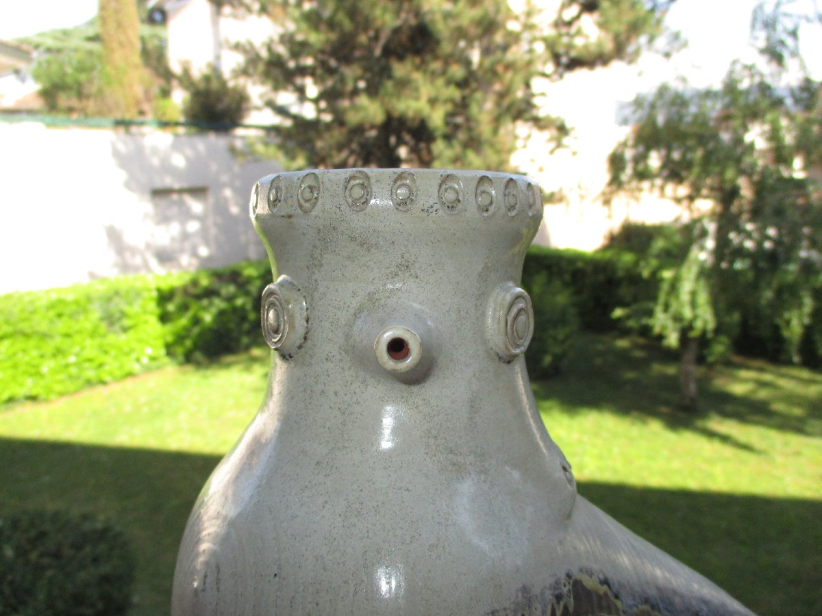 Jacques Ibarra, Mirmande, Vase With Bird, Beautiful Zoomorphic Ceramics 1960-1970 In Perfect Condition.-photo-3