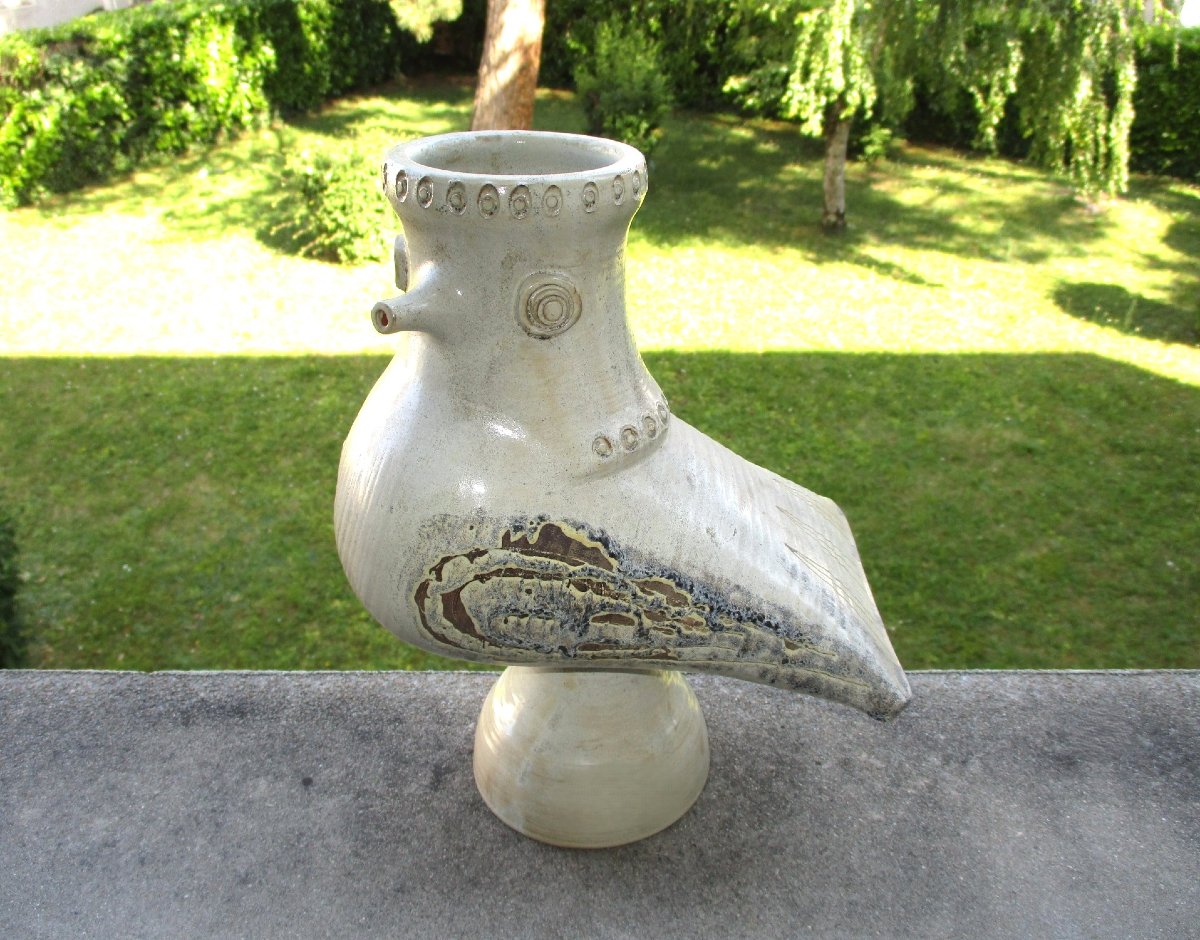 Jacques Ibarra, Mirmande, Vase With Bird, Beautiful Zoomorphic Ceramics 1960-1970 In Perfect Condition.
