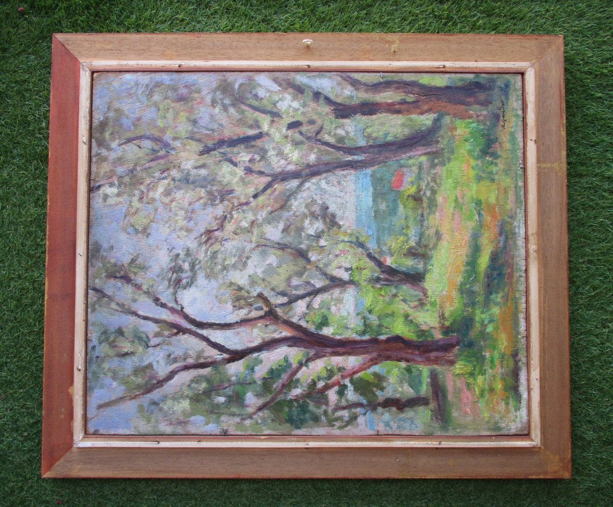 Raymond Gaudet huile sur bois tableau double face signé Grenoble Saint Marcellin Cagnes sur Mer-photo-1