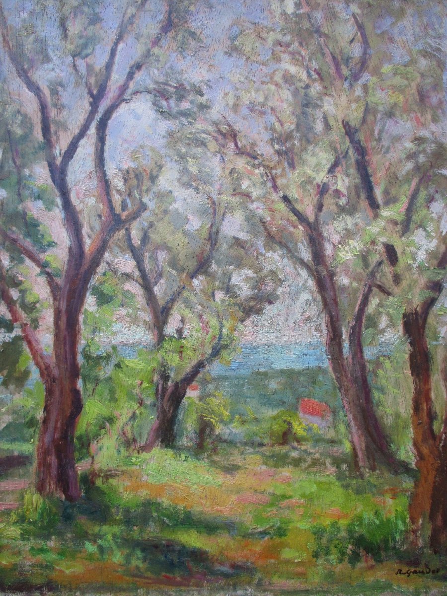 Raymond Gaudet huile sur bois tableau double face signé Grenoble Saint Marcellin Cagnes sur Mer-photo-3