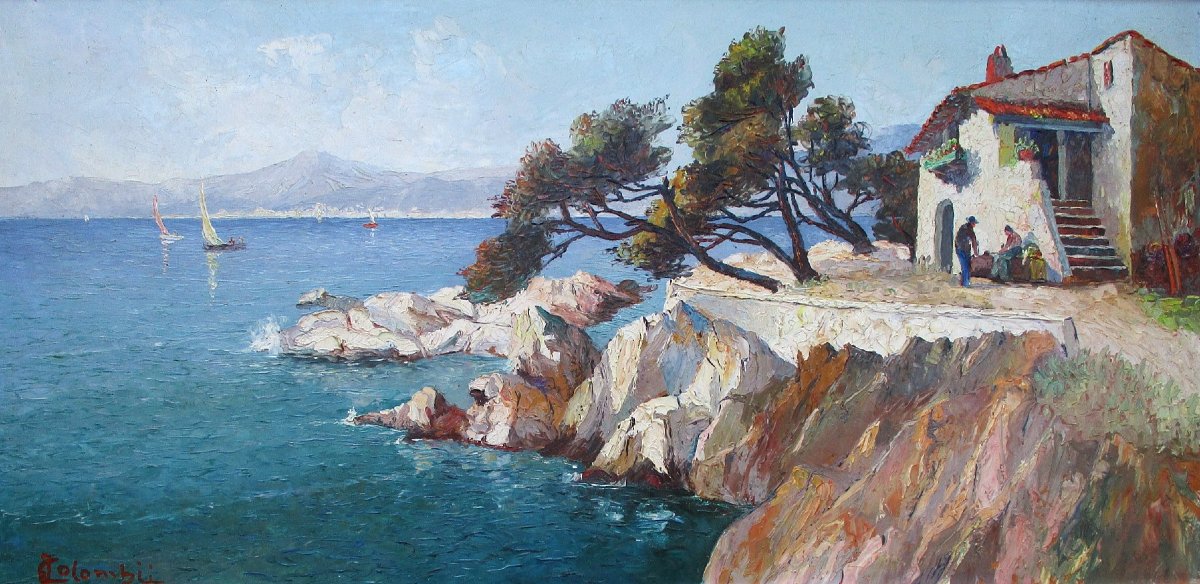 Joseph Colombini, grande huile sur isorel, tableau Martigues Marseille marine signée vers 1940.-photo-3