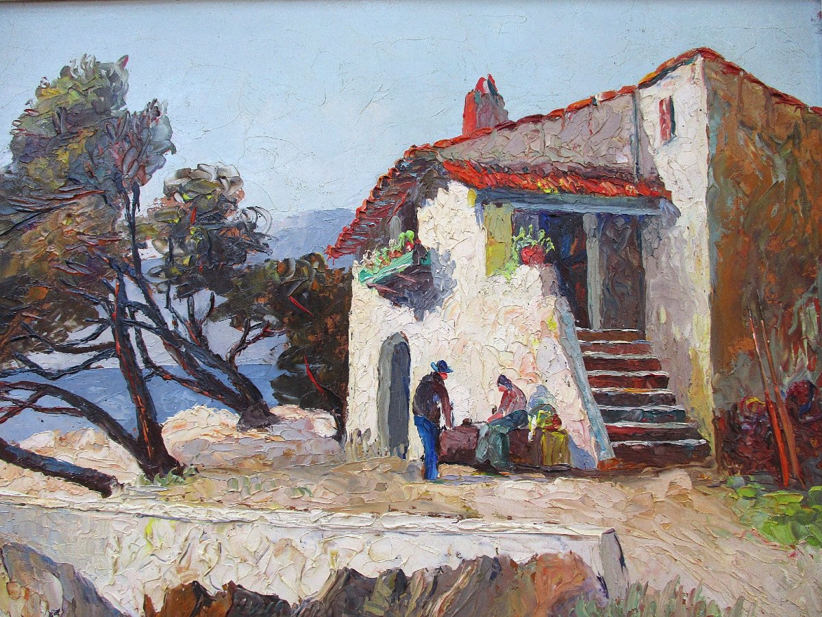 Joseph Colombini, grande huile sur isorel, tableau Martigues Marseille marine signée vers 1940.-photo-2