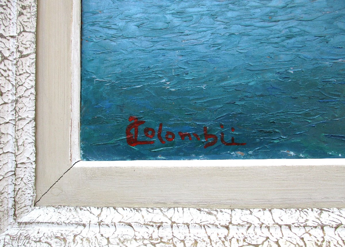 Joseph Colombini, grande huile sur isorel, tableau Martigues Marseille marine signée vers 1940.-photo-3