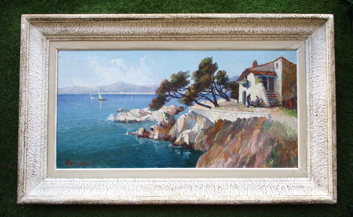 Joseph Colombini, grande huile sur isorel, tableau Martigues Marseille marine signée vers 1940.