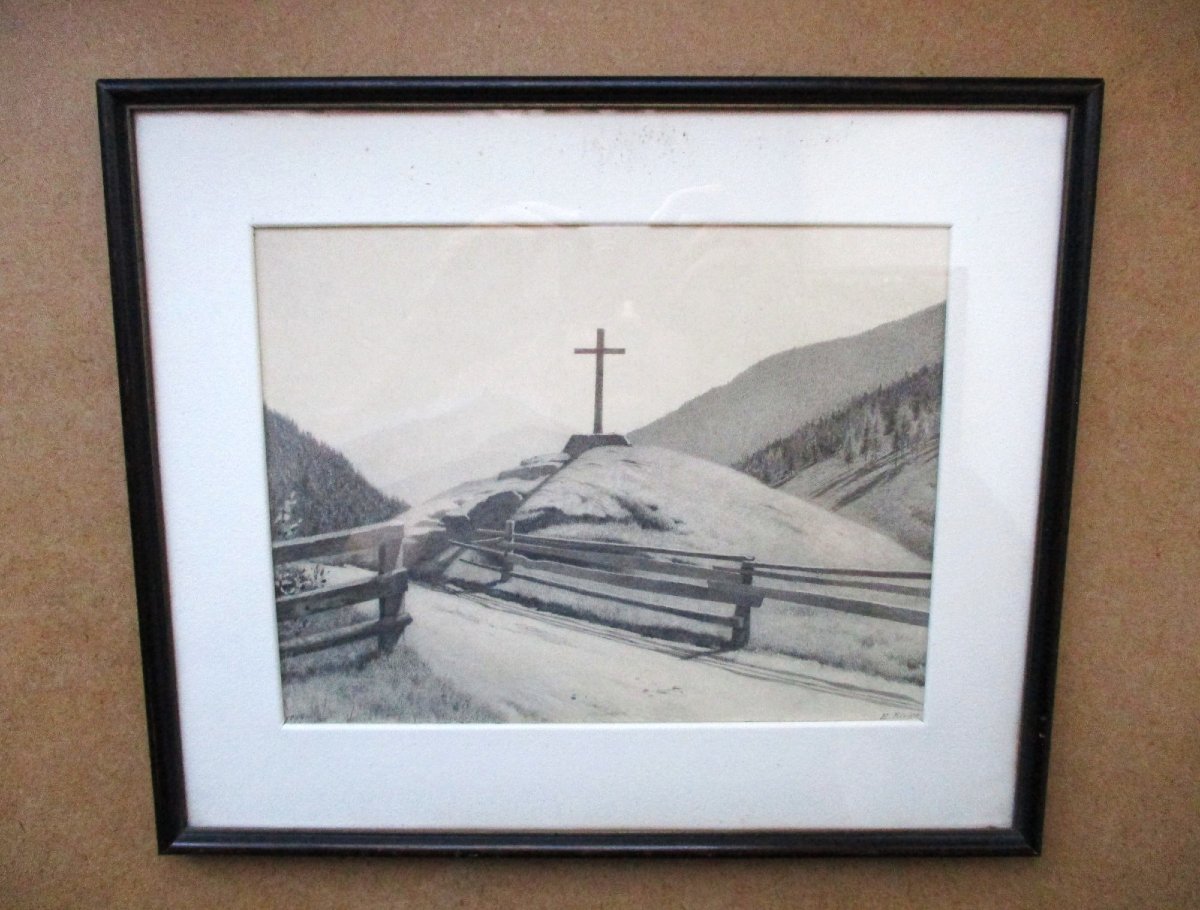 étienne Rivier, A Very Delicate Ink Drawing, Signed And Dated 1934, Depicting A Swiss Mountain Landscape.-photo-2