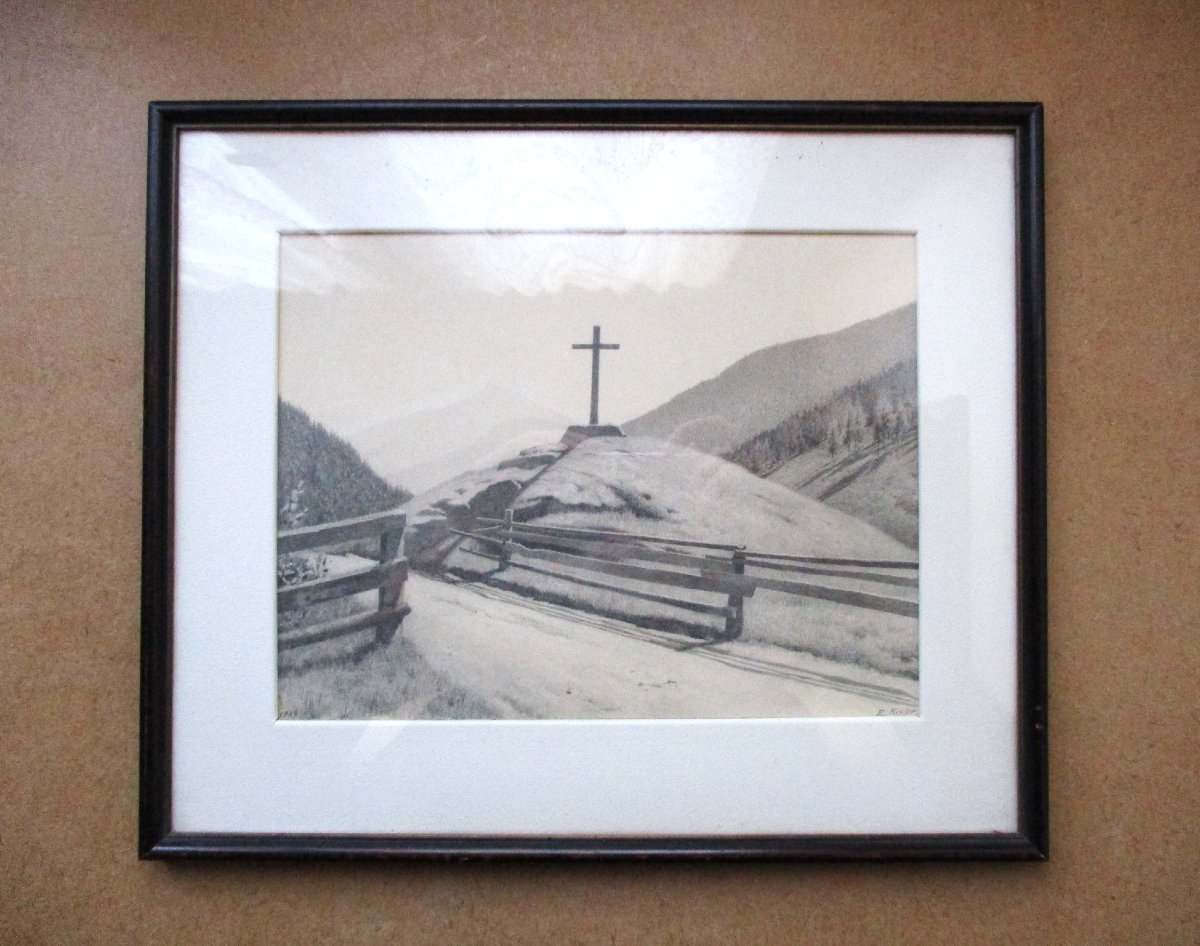étienne Rivier, A Very Delicate Ink Drawing, Signed And Dated 1934, Depicting A Swiss Mountain Landscape.-photo-3