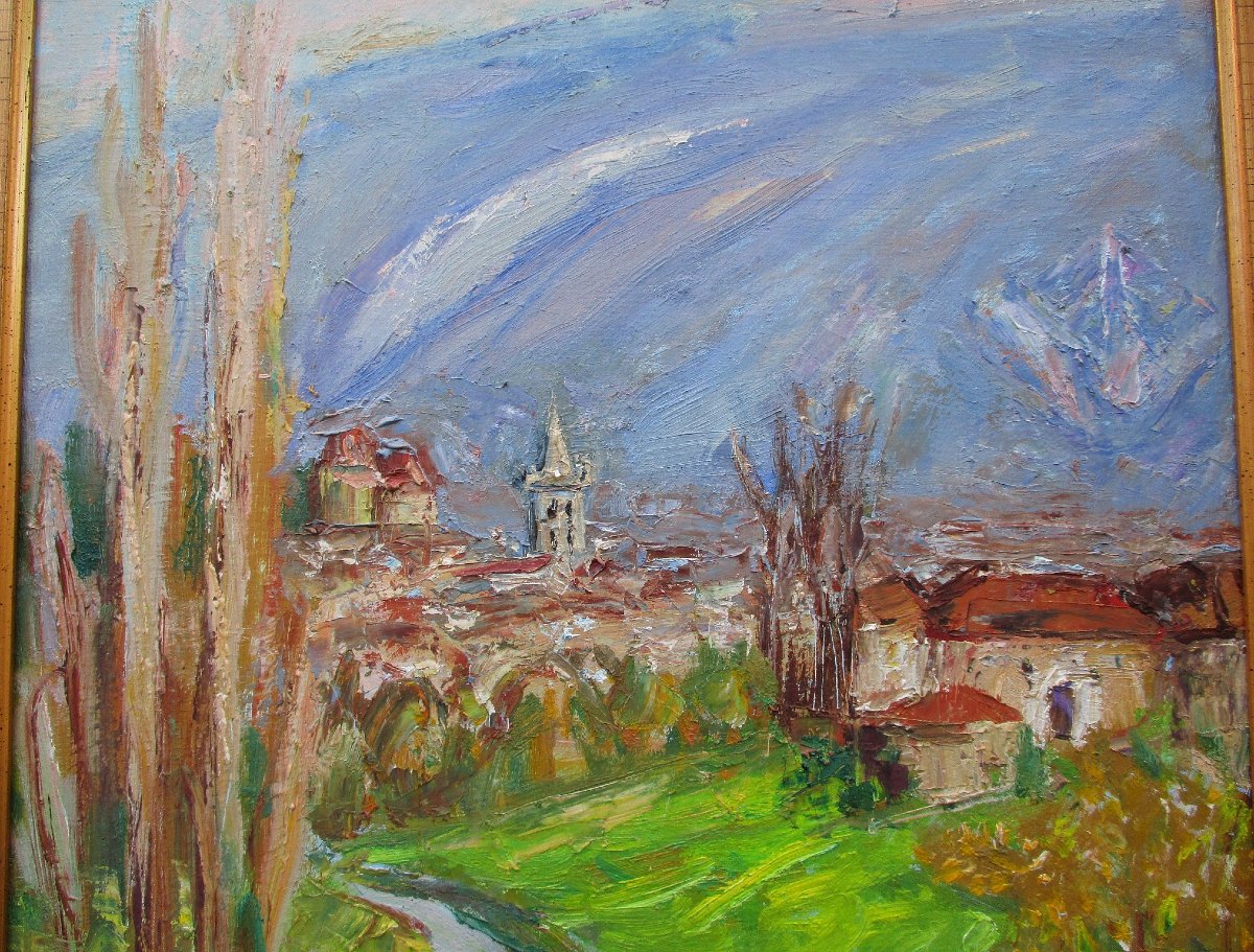 Jean Vinay, grande huile sur toile Saint-Marcellin en 1977 vercors Isère tableau de montagne.-photo-4