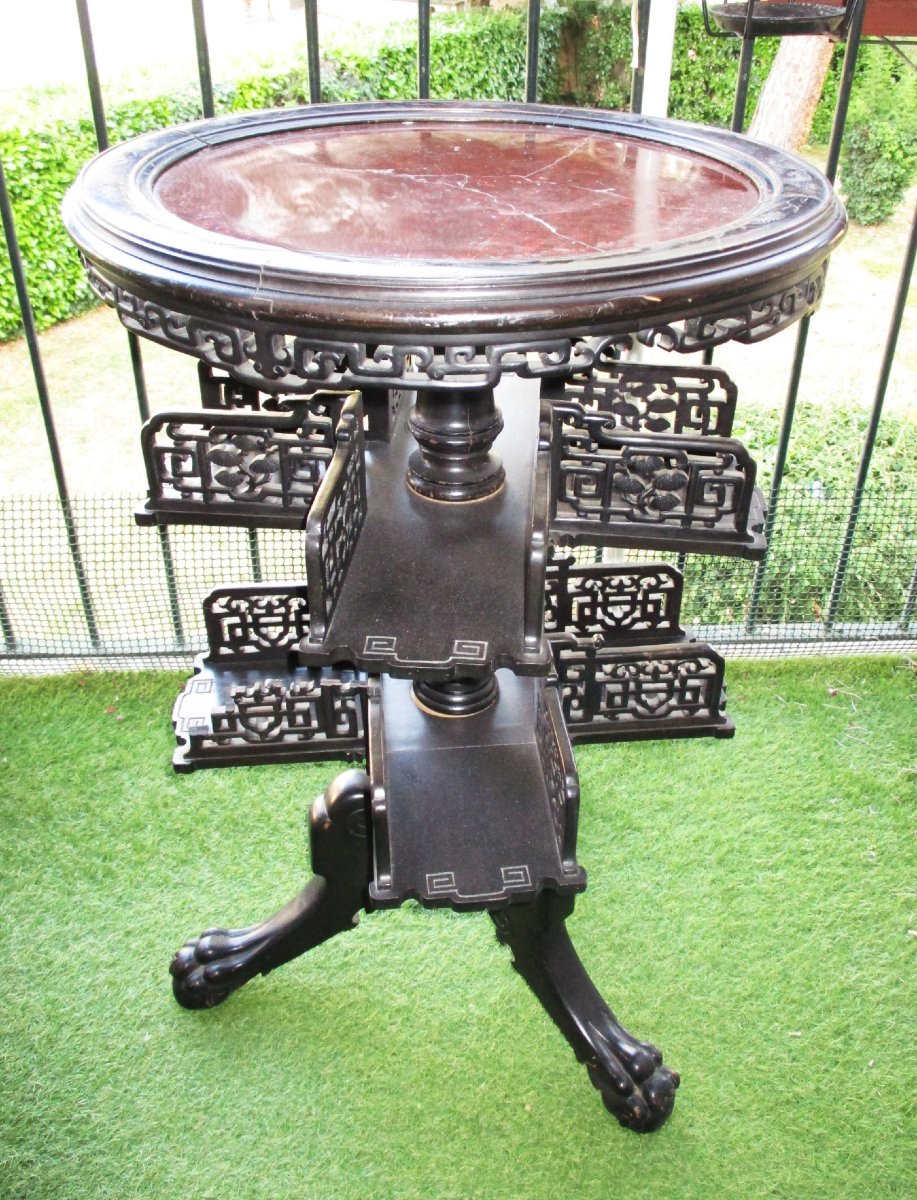 Ancien guéridon de fumeurs à étagères pivotantes d'époque Napoléon III, vers 1860-1880.-photo-2
