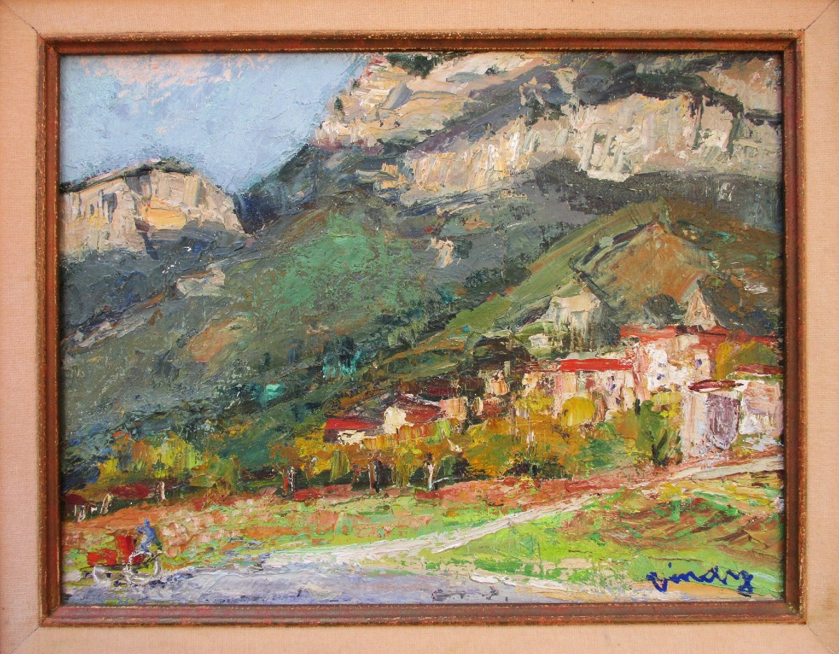 Jean Vinay, Oil On Canvas, Rovon Vercors, 1959, Isère, Mountain Landscape, Saint Marcellin.-photo-2