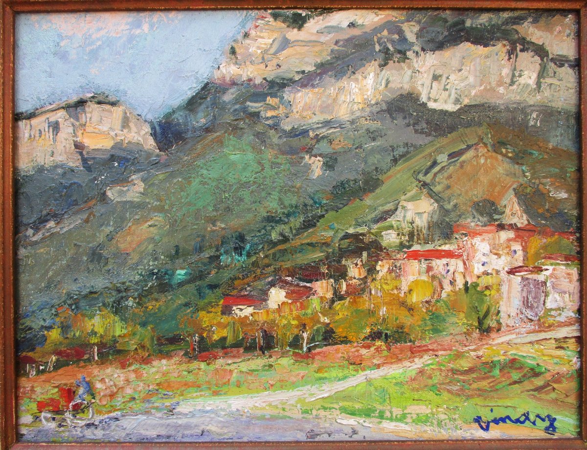 Jean Vinay, Oil On Canvas, Rovon Vercors, 1959, Isère, Mountain Landscape, Saint Marcellin.-photo-3