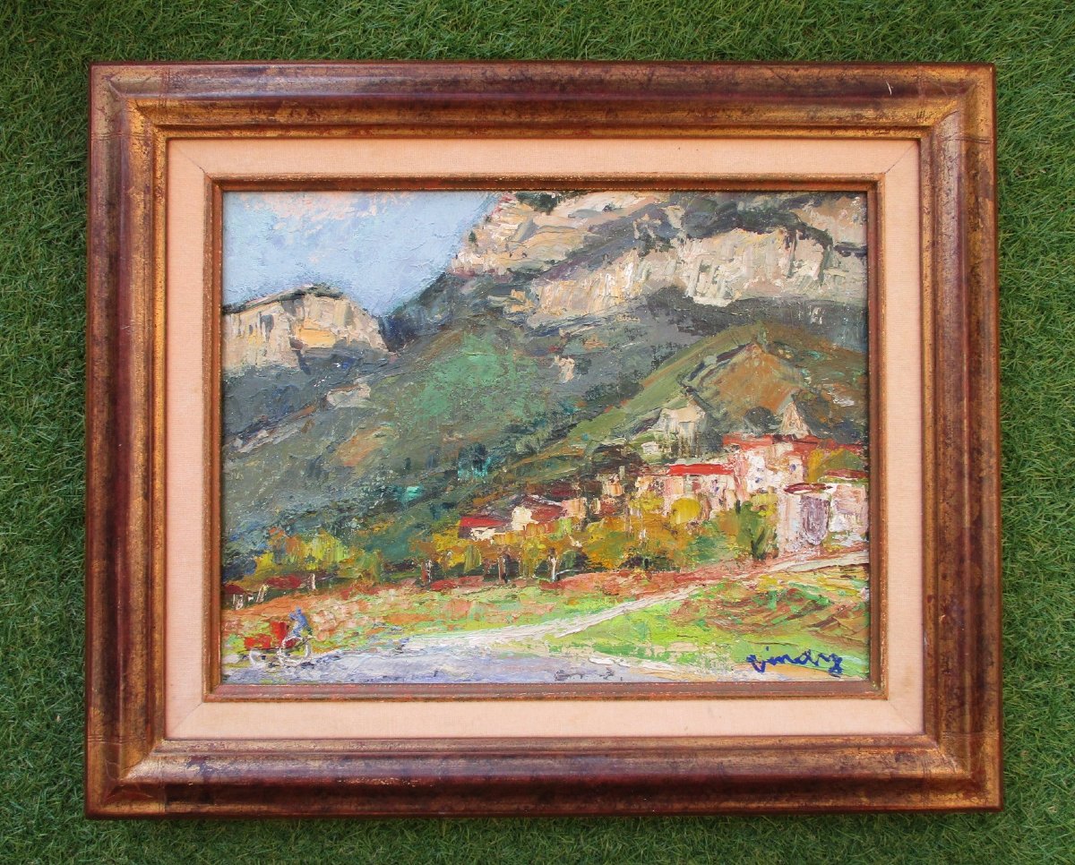 Jean Vinay, Oil On Canvas, Rovon Vercors, 1959, Isère, Mountain Landscape, Saint Marcellin.
