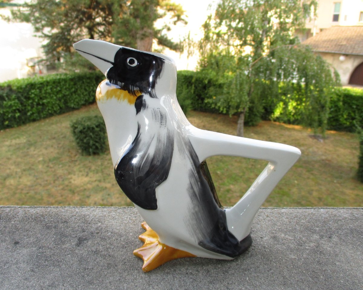 Edouard Marcel Sandoz pour Haviland  Pichet pingouin en porcelaine très bon état, sans bouchon.-photo-3