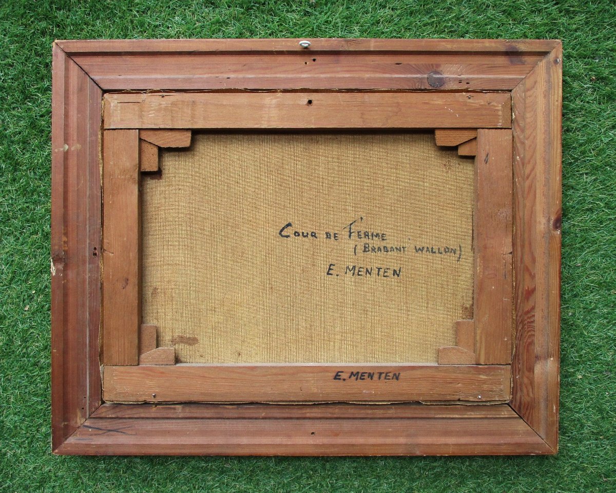 Émile Menten, basse-cour, cour de ferme Brabant Wallon tableau huile sur toile basse-cour poule-photo-2