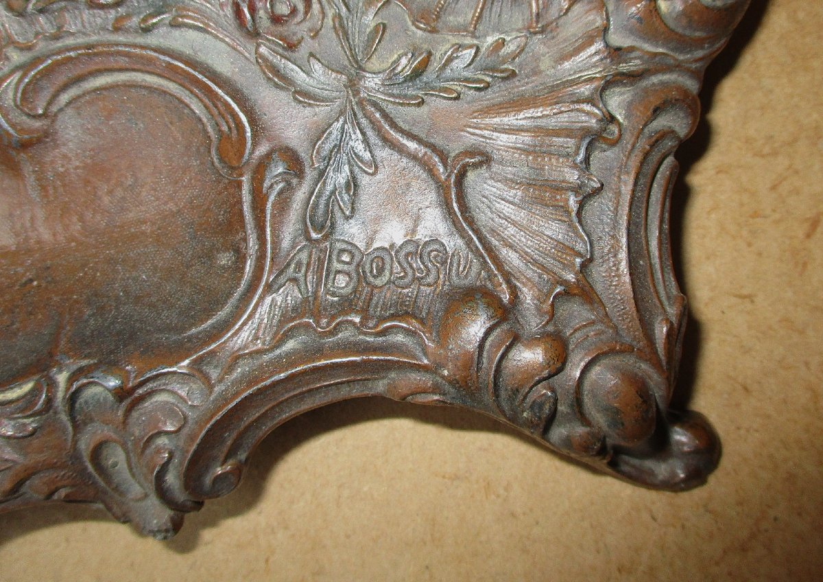 Beautiful Art Nouveau Inkwell Made Of Leaded Glass With A Chocolate-colored Patina, Featuring A Greyhound, Signed A. Bossu.-photo-4