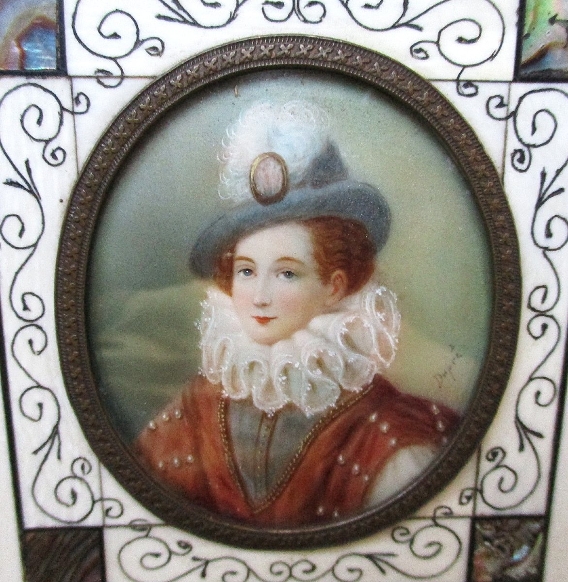 Pair Of Miniatures On Ivory And Mother-of-pearl, Renaissance-style Portraits, Late 19th Century.-photo-2
