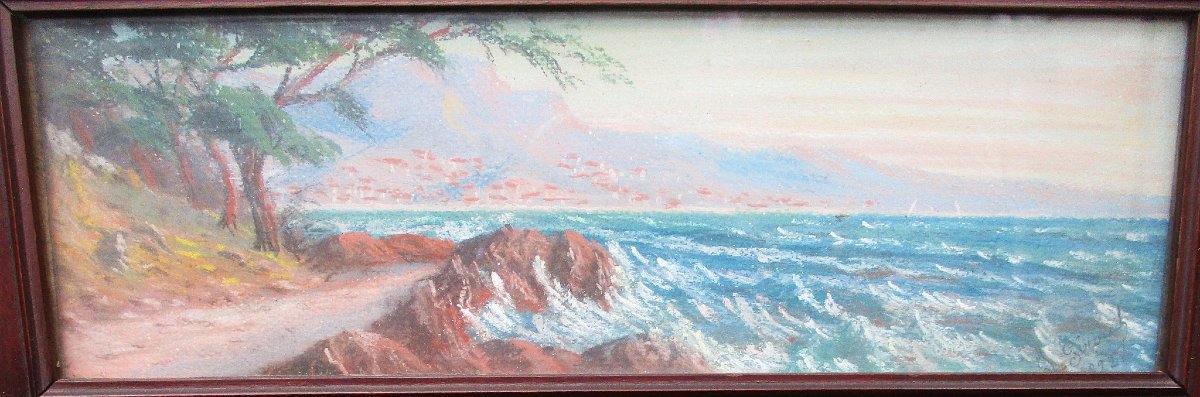 Joseph Giroud, tableau pastel signé en 1922 Marine Théoule sur mer Cannes Saint Raphaël Fréjus-photo-2