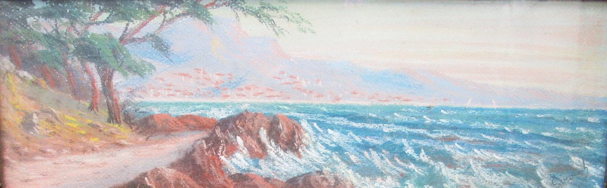 Joseph Giroud, tableau pastel signé en 1922 Marine Théoule sur mer Cannes Saint Raphaël Fréjus-photo-3