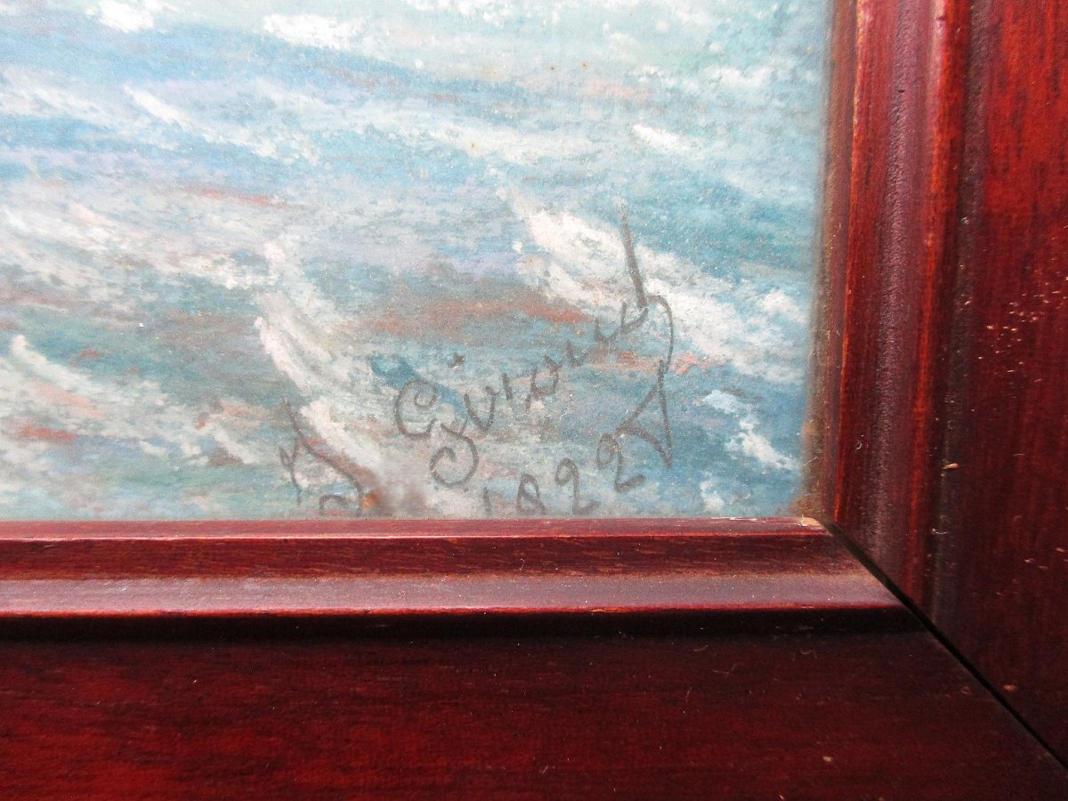 Joseph Giroud, tableau pastel signé en 1922 Marine Théoule sur mer Cannes Saint Raphaël Fréjus-photo-2