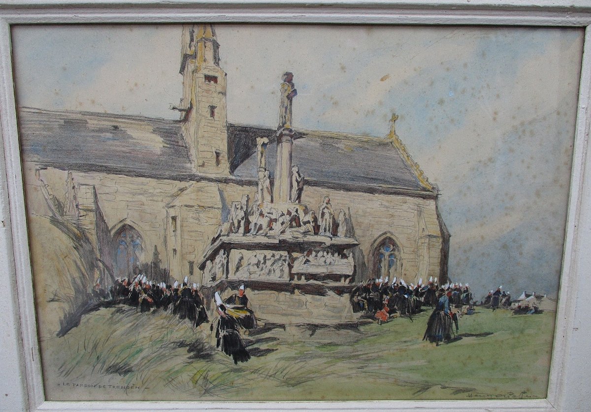Henry Lucien Cheffer, le pardon de Tronoën Saint Jean Trolimon Plomeur tableau calvaire breton.-photo-2