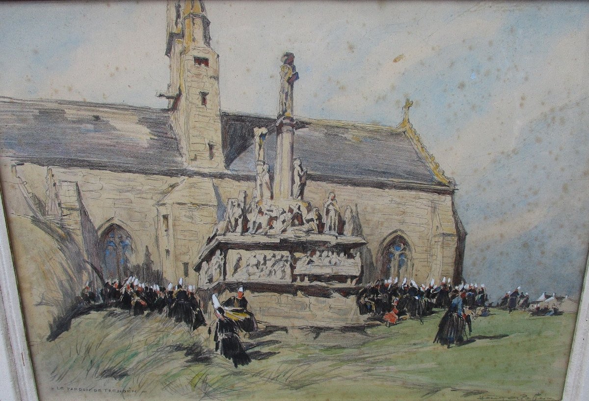 Henry Lucien Cheffer, le pardon de Tronoën Saint Jean Trolimon Plomeur tableau calvaire breton.-photo-3