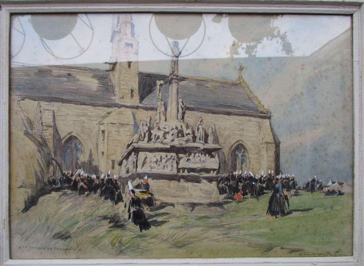 Henry Lucien Cheffer, le pardon de Tronoën Saint Jean Trolimon Plomeur tableau calvaire breton.-photo-4