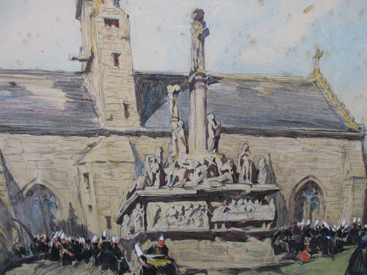 Henry Lucien Cheffer, le pardon de Tronoën Saint Jean Trolimon Plomeur tableau calvaire breton.-photo-2