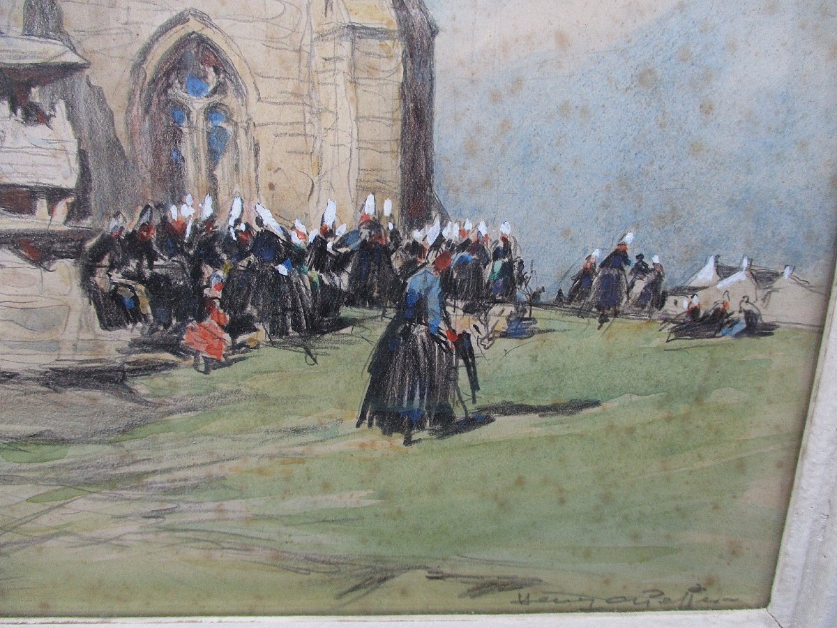 Henry Lucien Cheffer, le pardon de Tronoën Saint Jean Trolimon Plomeur tableau calvaire breton.-photo-3