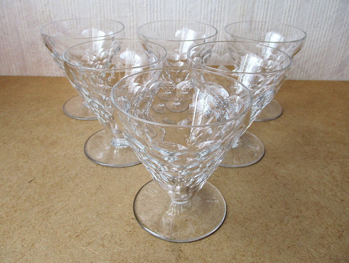 Six verres à vin rouge en cristal de Baccarat d'époque Art Déco modèle Brindisi en parfait état-photo-2