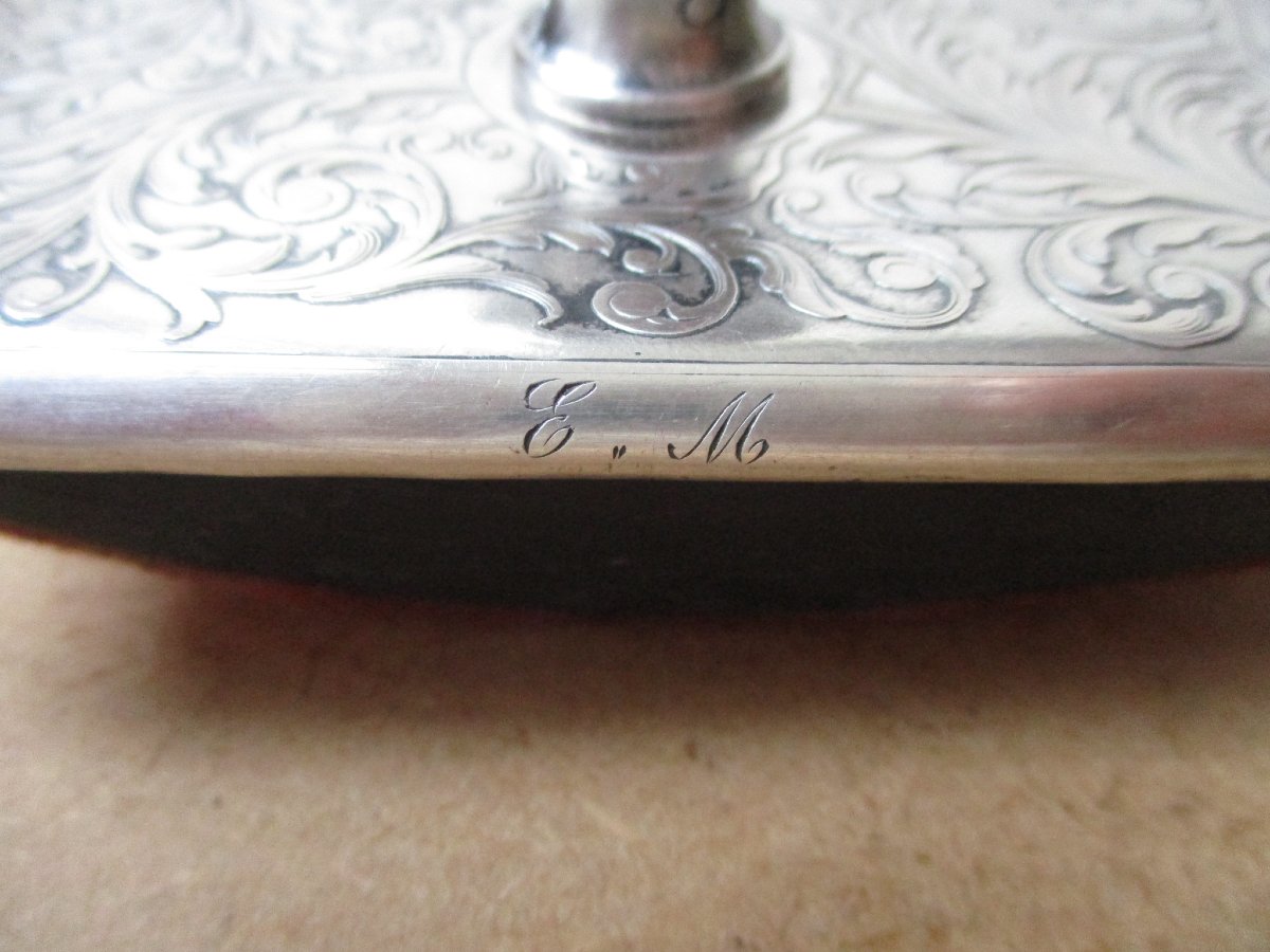 19th-century Blotting Pad Made Of Solid Silver, Decorated With Foliage And Mythical Creatures, With The Monogram "em."-photo-5