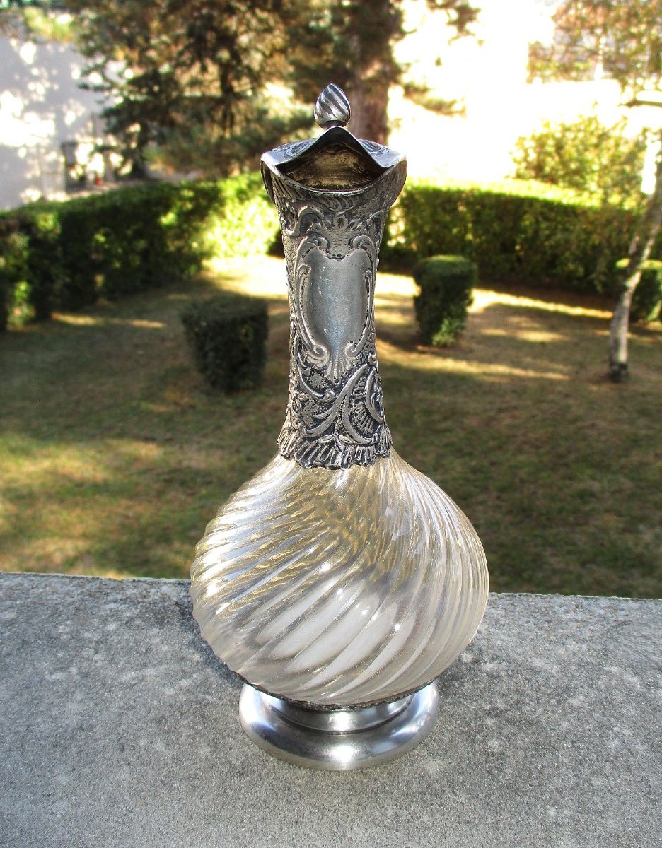 A Beautiful 19th-century Louis XV Rocaille-style Ewer, Made Of Twisted Crystal With A Solid Silver Setting.-photo-2